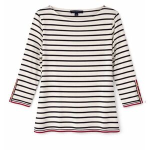 Tommy Hilfiger Womens Nautical Striped Boat Neck 3/4 Sleeve Top Navy White
